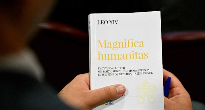 A copy of Pope Leo XIV's encyclical 'Magnifica humanitas' (AFP or licensors)
