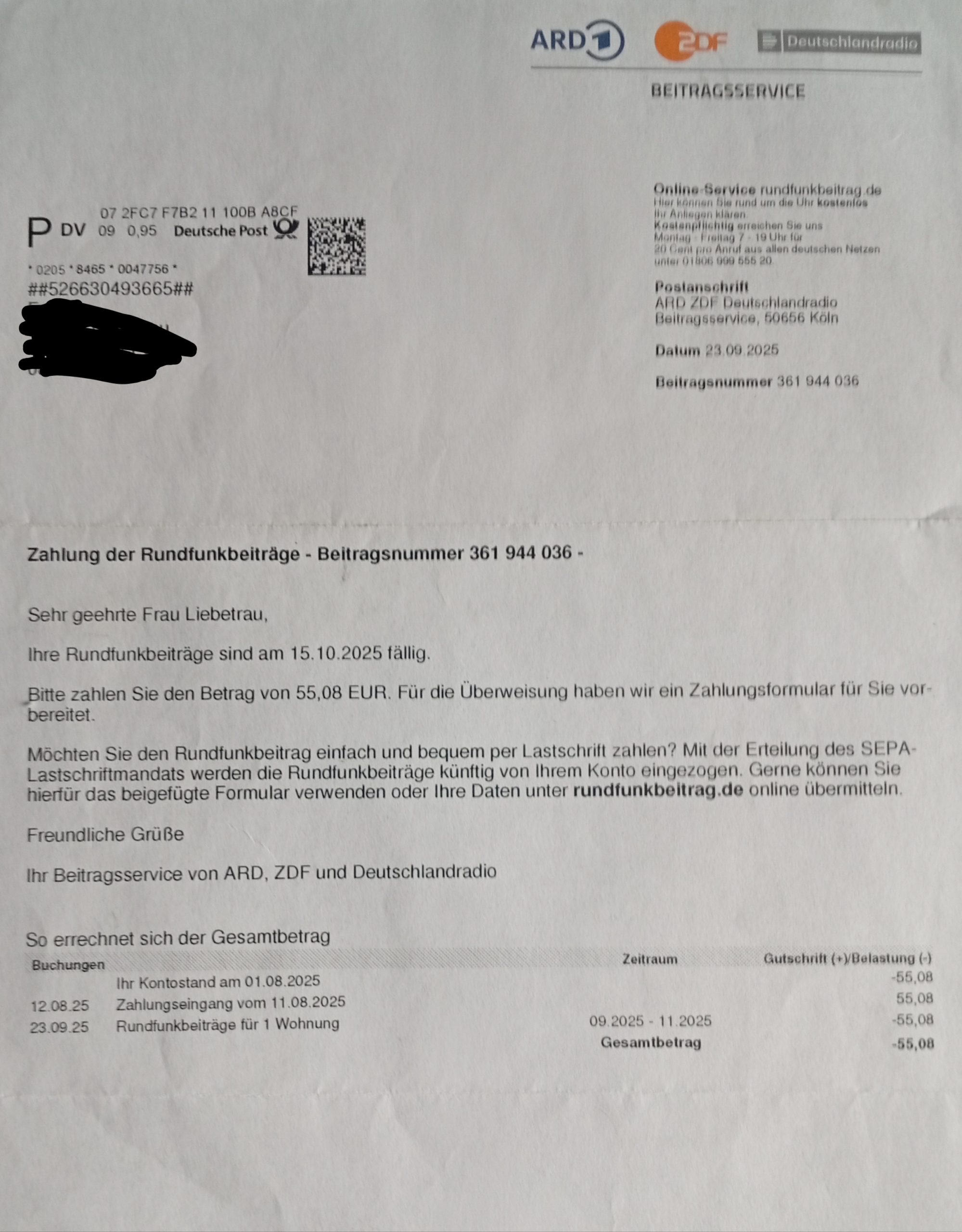 Due to unstructured data storage and a lack of familiarity with the case, I was, amusingly enough, sent a payment demand three years later. The contribution number is identical—only the status of the refund had apparently been concealed. With €100, one could certainly have said, “It’s not that bad.” With nearly €800 in overpayments still unreimbursed, one naturally pays closer attention. The question of exactly how data storage and banking operations were managed starting in 2021 is, of course, intriguing—especially for those who are supposed to pay but have already been so generous. Out of necessity.
