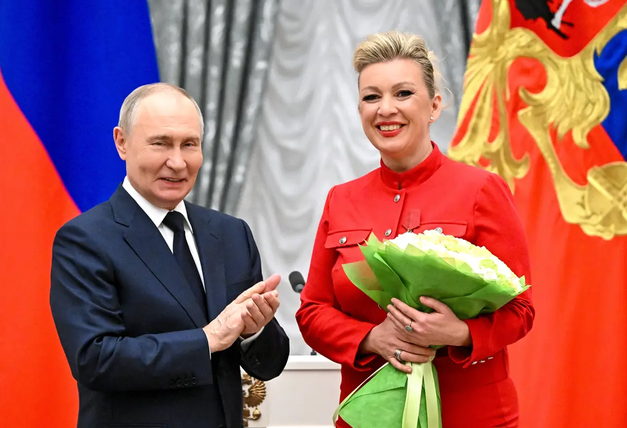 President of the Russian Federation Vladimir Putin with Maria Sacharowa, Representative and spokesperson of the Russian Foreign Ministry I seen on https://www.nzz.ch 2026