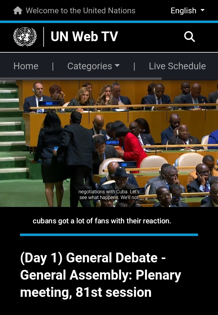 Cuban delegations reaction after getting shouted for having own national interests by current US- President Donald Trump in front of the General Assembly at United Nations plenary meeting in New York 2026.