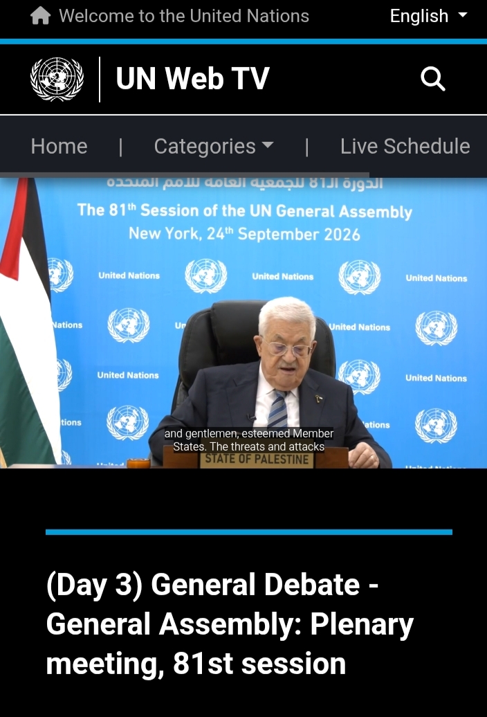 Mahmoud Abbas , President of the State of Palestine addressing UN delegations and sharing his expections, past, present and upcoming challenges for the Palestinian people. 2026